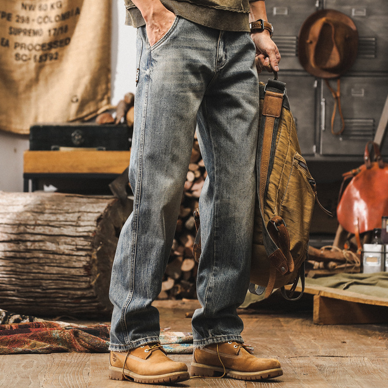 美式復古做舊水洗牛仔褲男士直筒2025新款秋季潮牌寬鬆大碼休閒褲