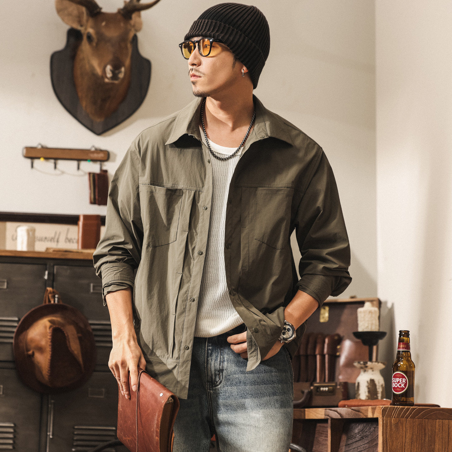 美式復古戶外速幹工裝襯衫男春季潮牌2026新款長袖襯衣男薄款外套