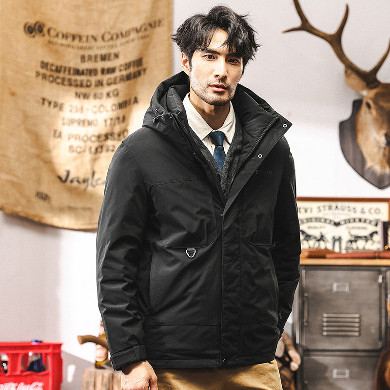 美式復古石墨烯工裝羽絨服男冬季加厚2024新款連帽外套男士派克服