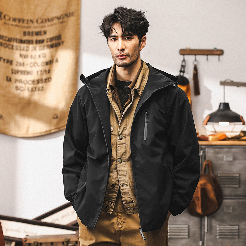美式城市戶外通勤黑色夾克外套男春秋款三防山系徒步防水衝鋒衣男