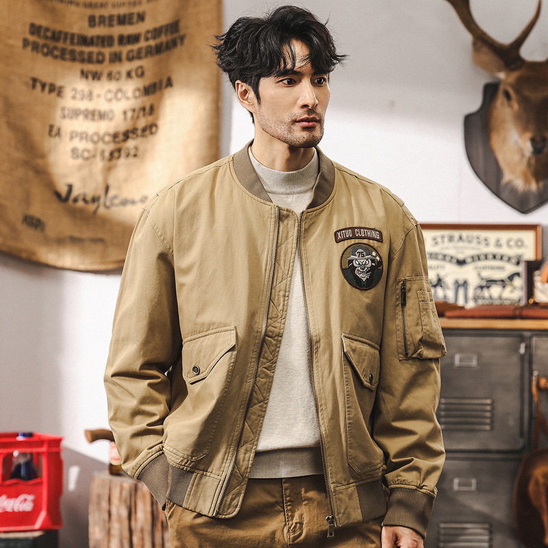 美式復古阿美咔嘰工裝外套男秋冬款潮牌棒球領獵裝戶外休閒夾克男