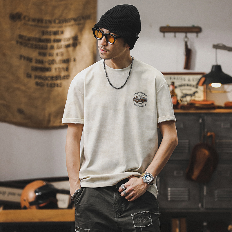 美式重磅T恤男2024新款潮流印花短袖男夏季涼感寬鬆休閒上衣男款