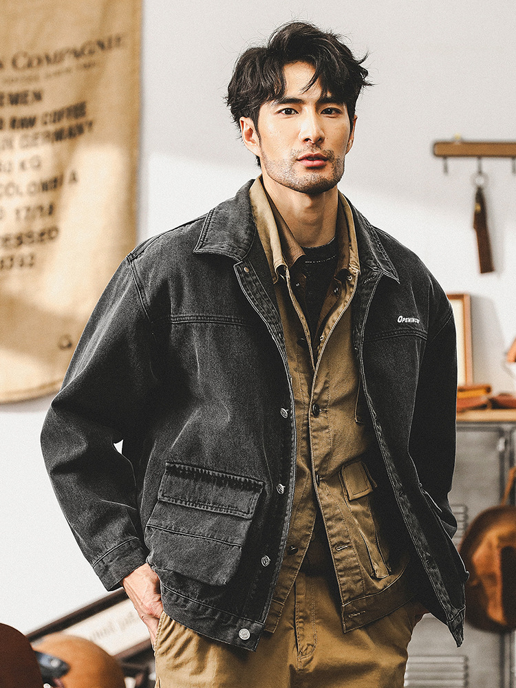 美式複古重磅牛仔外套男春秋款潮牌痞帥做舊水洗工裝秋季休閑夾克