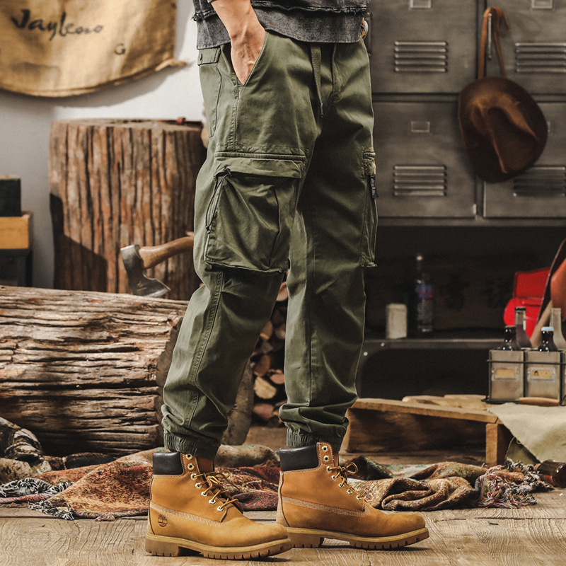 傑雷諾美式復古春季工裝褲子男寬鬆束腳潮牌春秋款水洗男士休閒褲