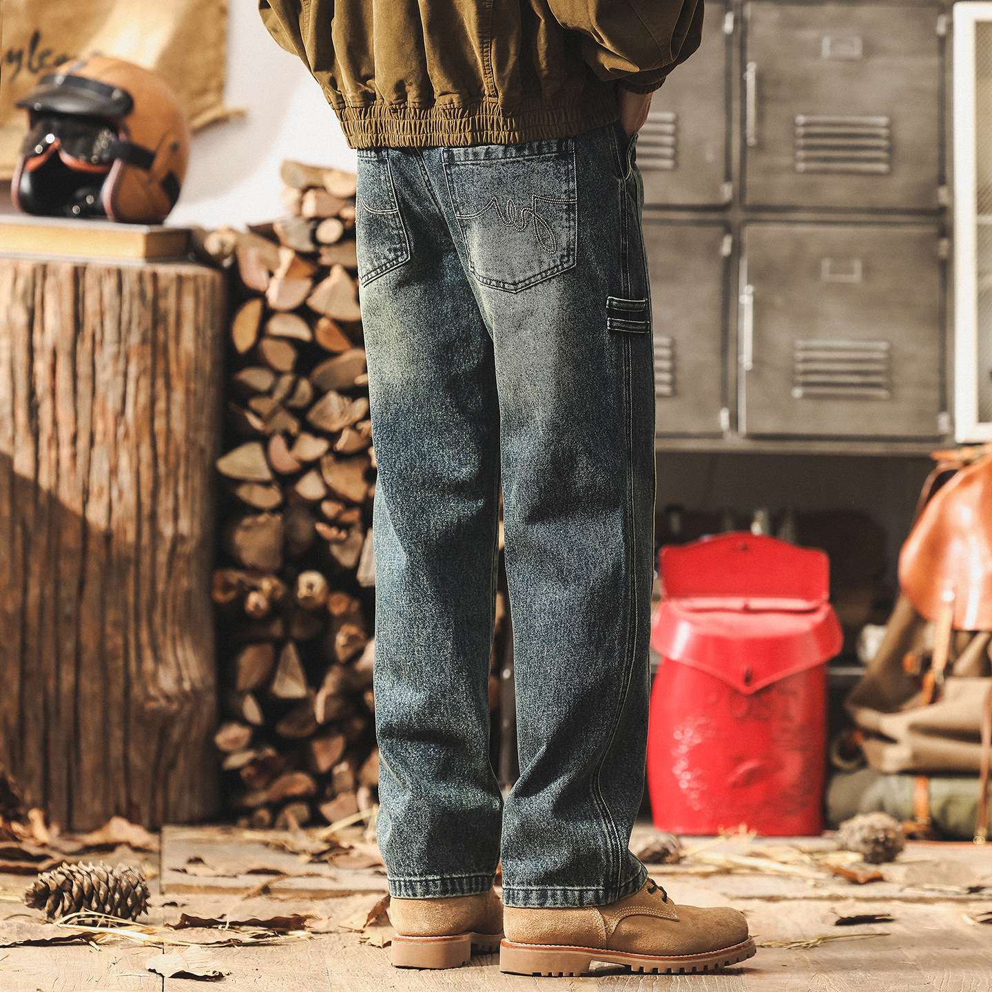 美式復古水洗牛仔褲男秋季2025潮牌新款直筒工裝褲子男寬鬆休閒褲