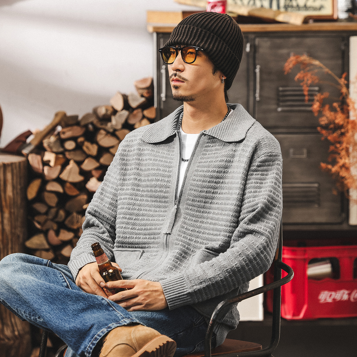 美式復古開衫毛衣外套男春秋2025新款重磅男士針織衫寬鬆秋冬上衣