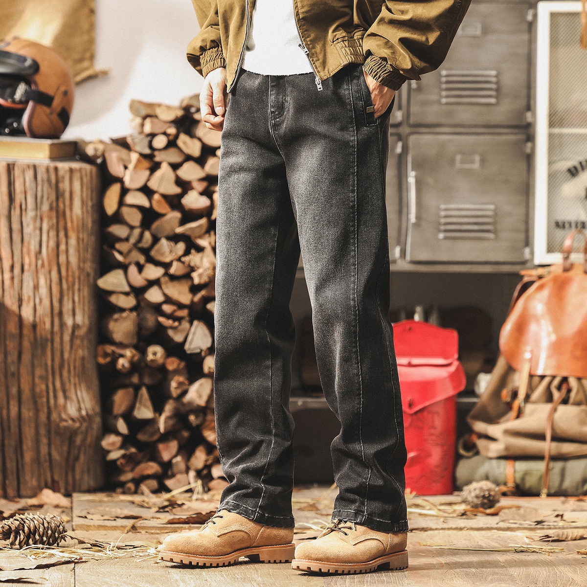 美式復古黑灰色直筒牛仔褲男秋季2025新款寬鬆長褲潮牌男士休閒褲