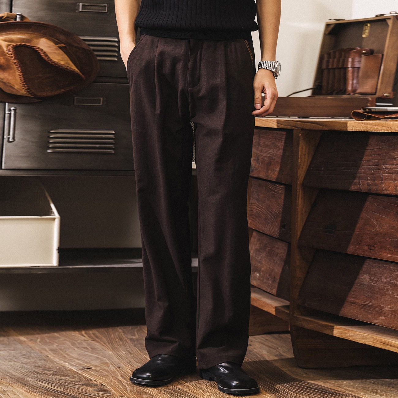 萊賽爾垂感復古莫瑞老錢風亞麻褲子男夏季薄款寬鬆休閒直筒長褲男