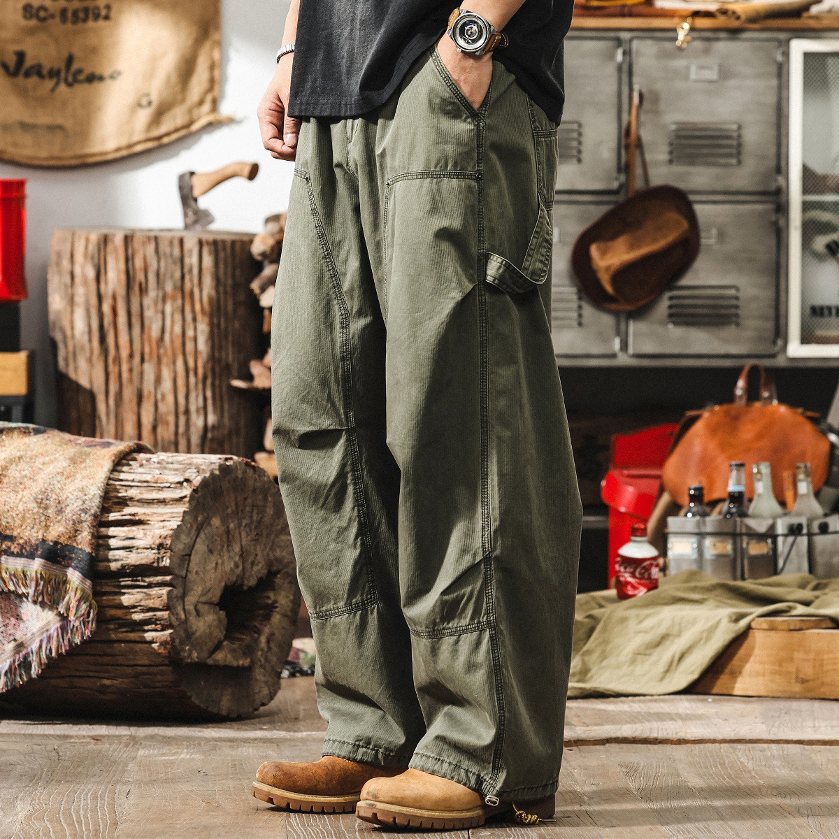 美拉德復古工裝褲子男款夏季潮牌寬鬆闊腿褲透氣直筒休閒長褲