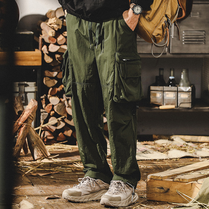 美式軍綠色工裝褲子男寬鬆直筒男士休閒褲山系速乾戶外機能衝鋒褲