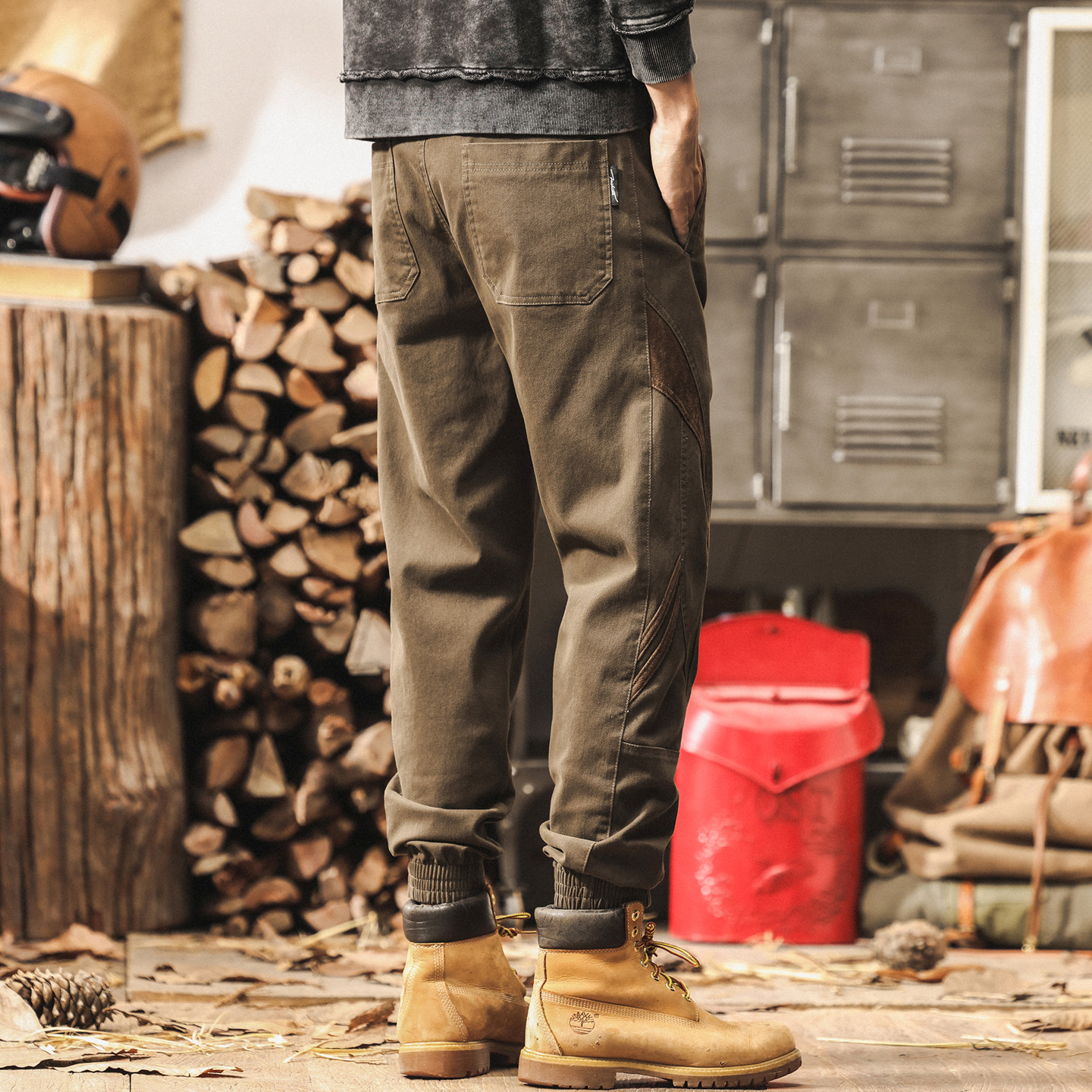 美式重磅復古工裝褲子男春秋2025新款拼接潮牌休閒褲男寬鬆束腳褲