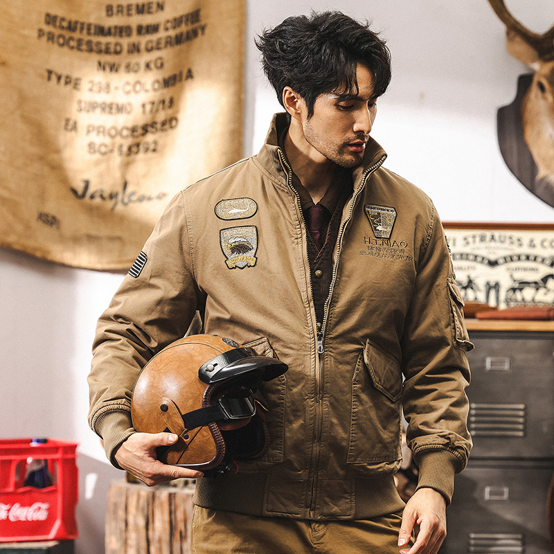 美式復古飛行員夾克男冬季加絨加厚戶外戰術作訓軍事短款工裝外套