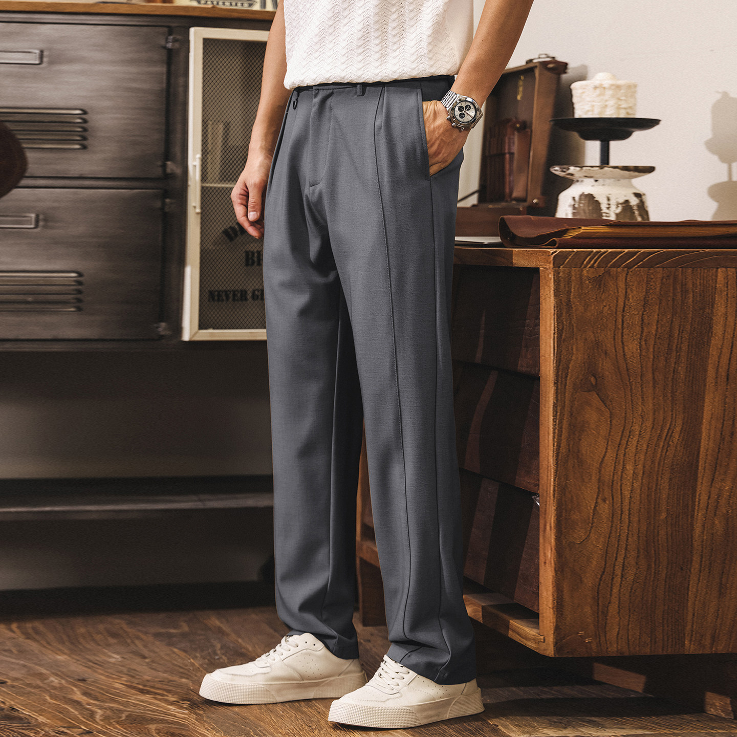 莫代爾軟糯親膚高級感休閒褲子男春季新款長褲男士直筒通勤西褲潮