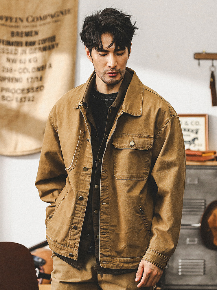 美式重磅複古工裝夾克男春秋款潮牌多口袋寬松休閑硬漢秋季外套男