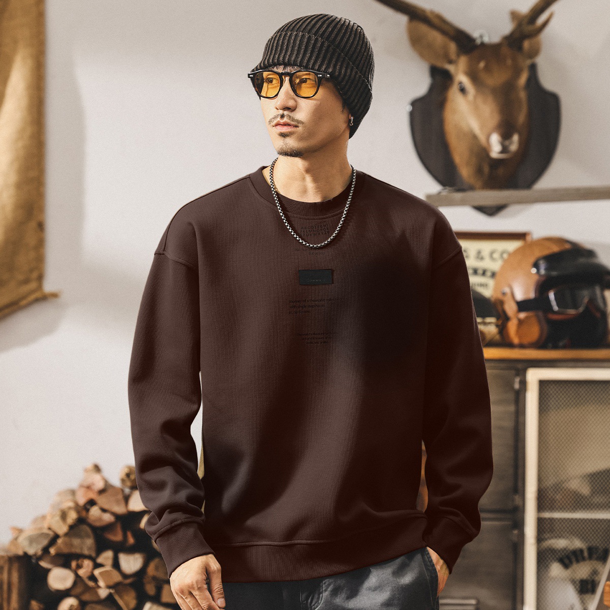 美式復古360g重磅衛衣男寬鬆大碼男裝2025新款做舊水洗秋季上衣男