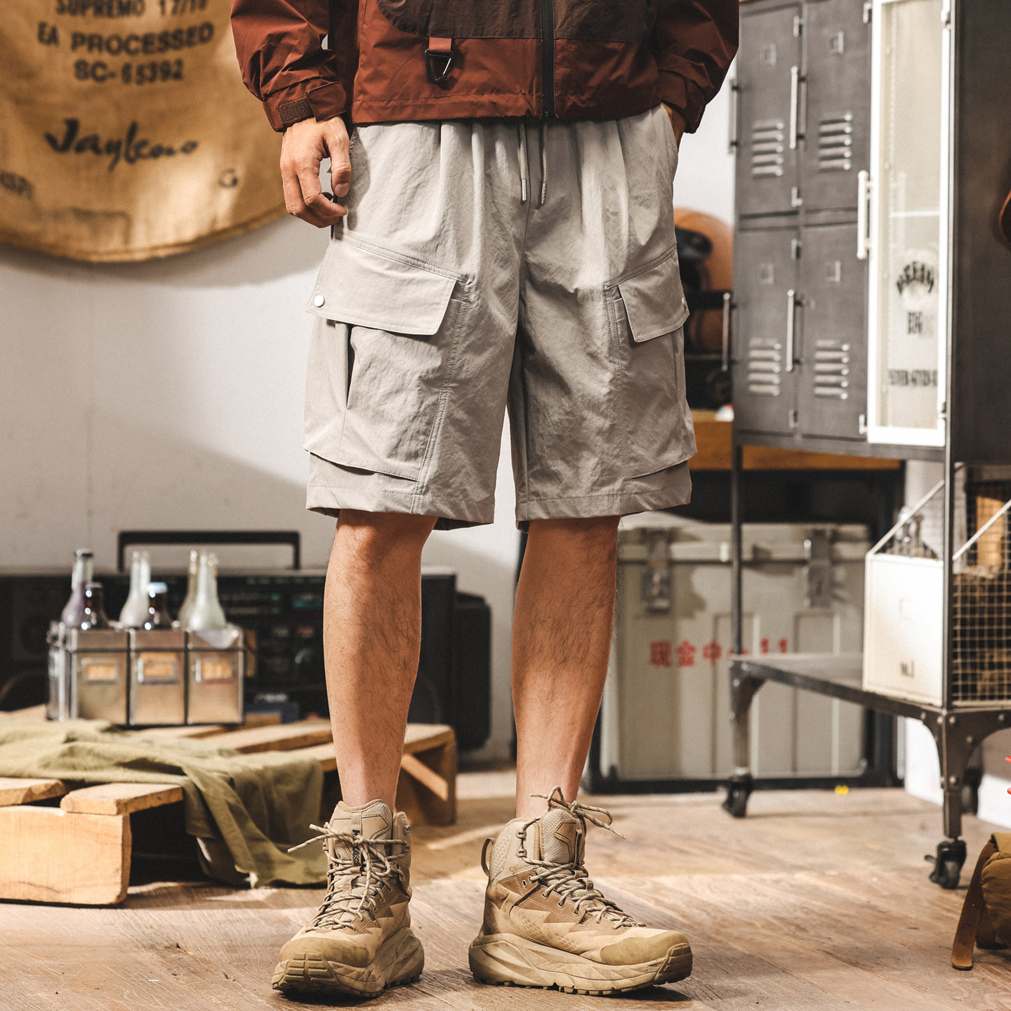 美式戶外冰絲工裝短褲男夏季新款運動五分褲寬鬆潮牌休閒速幹中褲