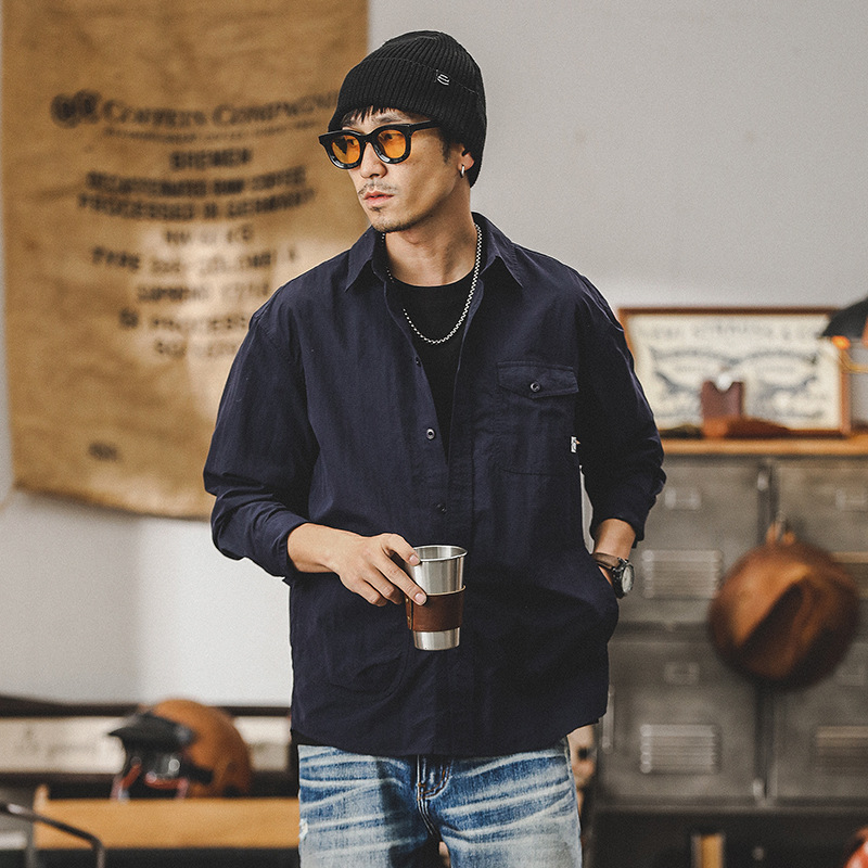 高級感工裝襯衫男長袖潮牌城市戶外通勤機能獵裝春季襯衣男士外套