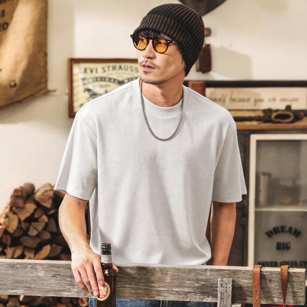 老錢風醋酸親膚綿羊毛男士T恤短袖夏季2026新款美式復古寬鬆上衣