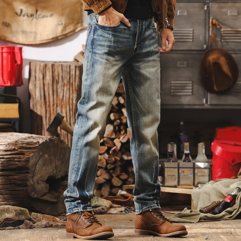 美式復古牛仔褲男士2025新款秋季硬漢西部機車做舊水洗直筒休閒褲