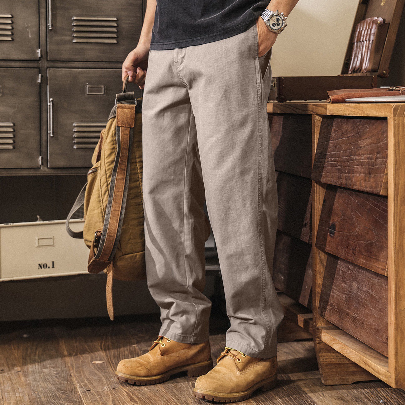 美式復古春季工裝褲子男2026新款潮牌直筒長褲寬鬆卡其色休閒褲男