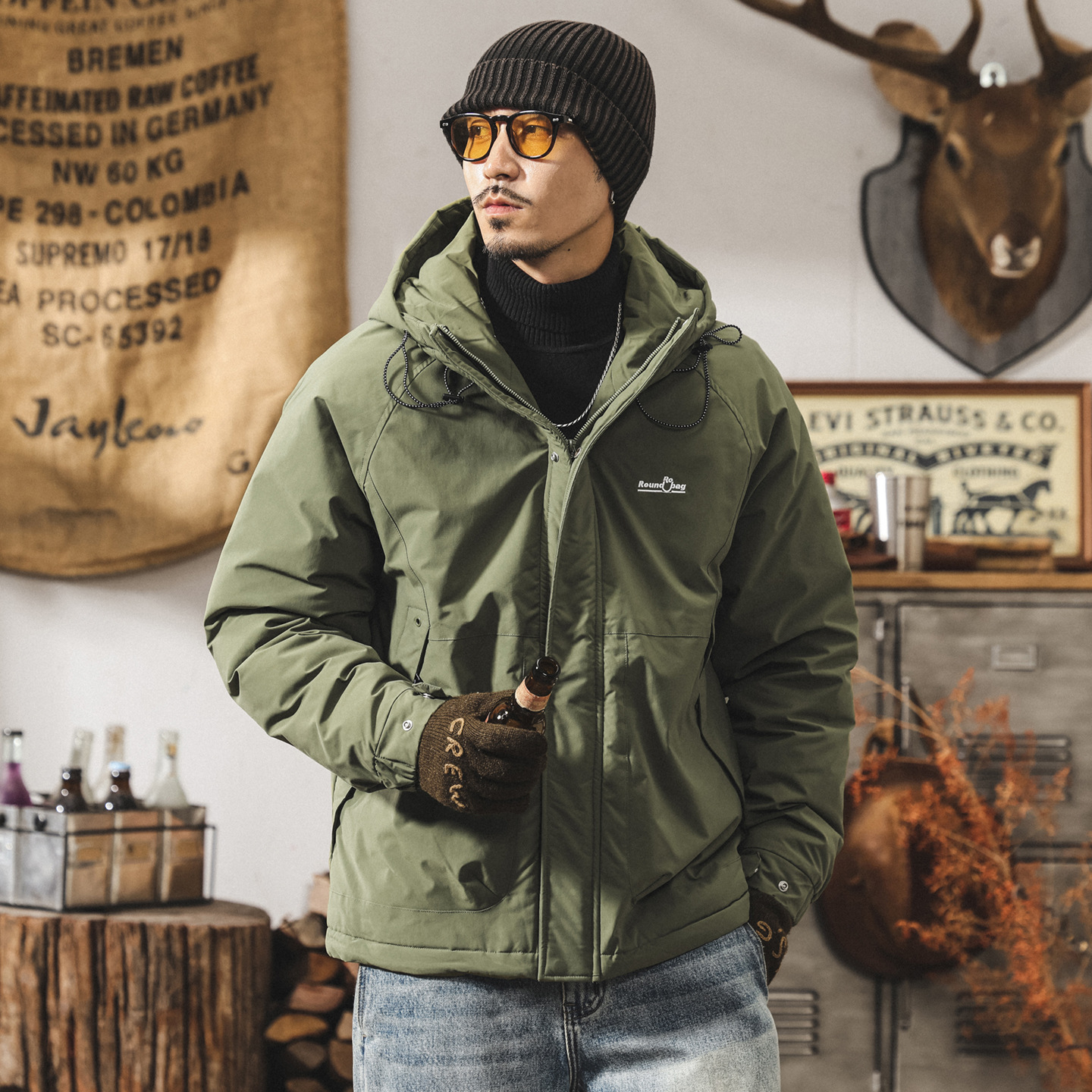 高充絨蓬鬆連帽工裝羽絨服男冬季戶外加厚90%白鴨絨保暖禦寒外套