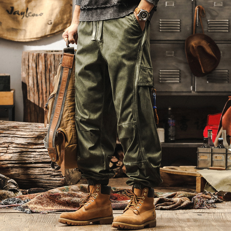 美式復古髒染做舊卡其色工裝褲男春季2025新款潮牌寬鬆闊腿休閒褲