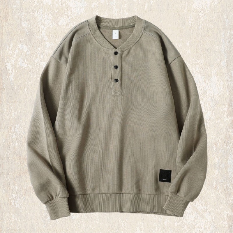 美式復古重磅衛衣男秋季潮牌亨利領半開衫外套男春秋款長袖POLO衫