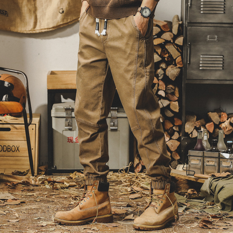 杰雷諾美式復古工裝褲子男秋冬款寬鬆潮牌潮流大碼束腳男士休閒褲