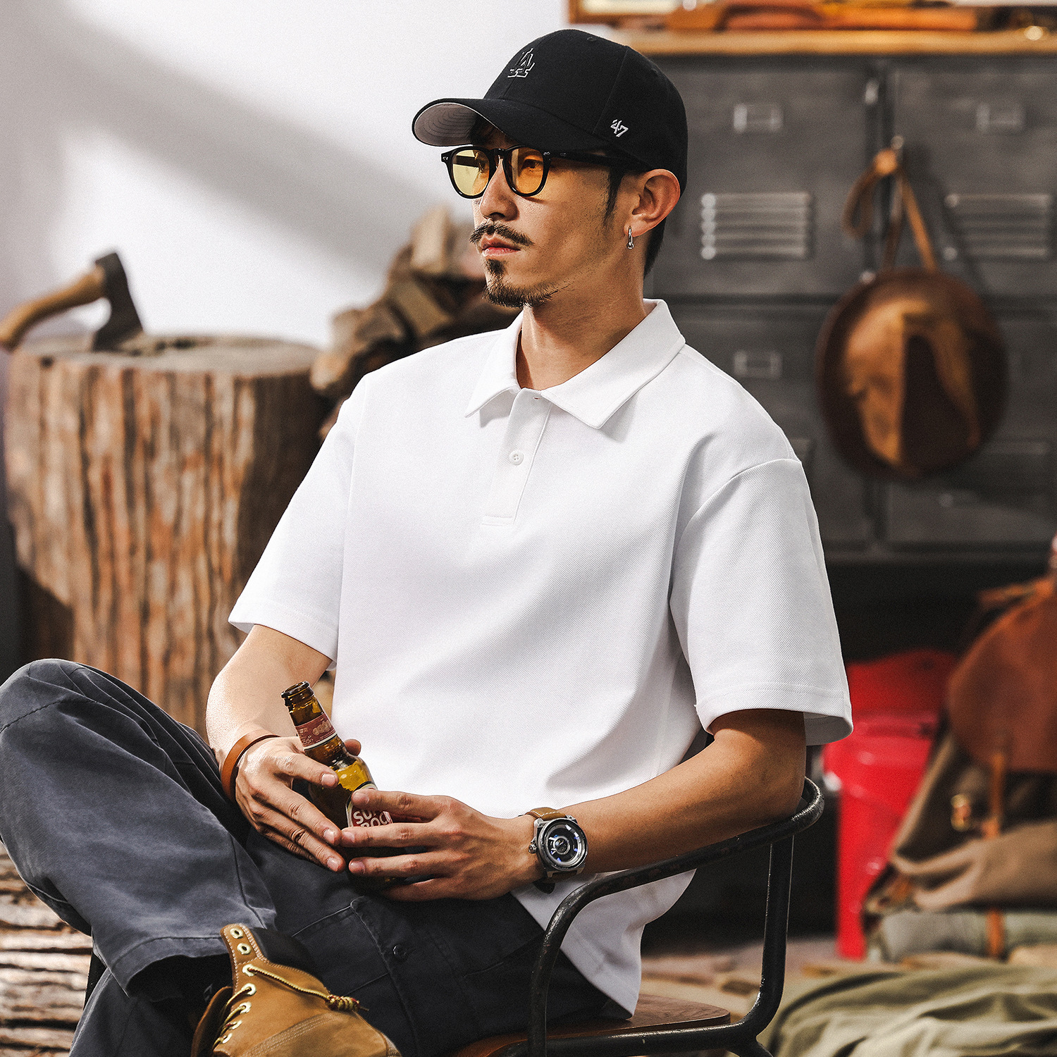 美式潮牌純色POLO衫男夏季短袖2025新款百搭簡約T恤寬鬆男士上衣