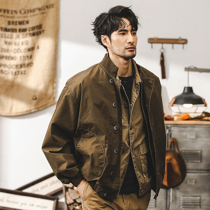 美式工裝外套男春秋阿美咔嘰復古水手甲板服寬鬆潮牌教練獵裝夾克