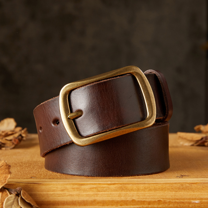 手工復古針扣皮帶男士真皮休閒百搭中青年頭層牛皮銅扣牛仔褲腰帶