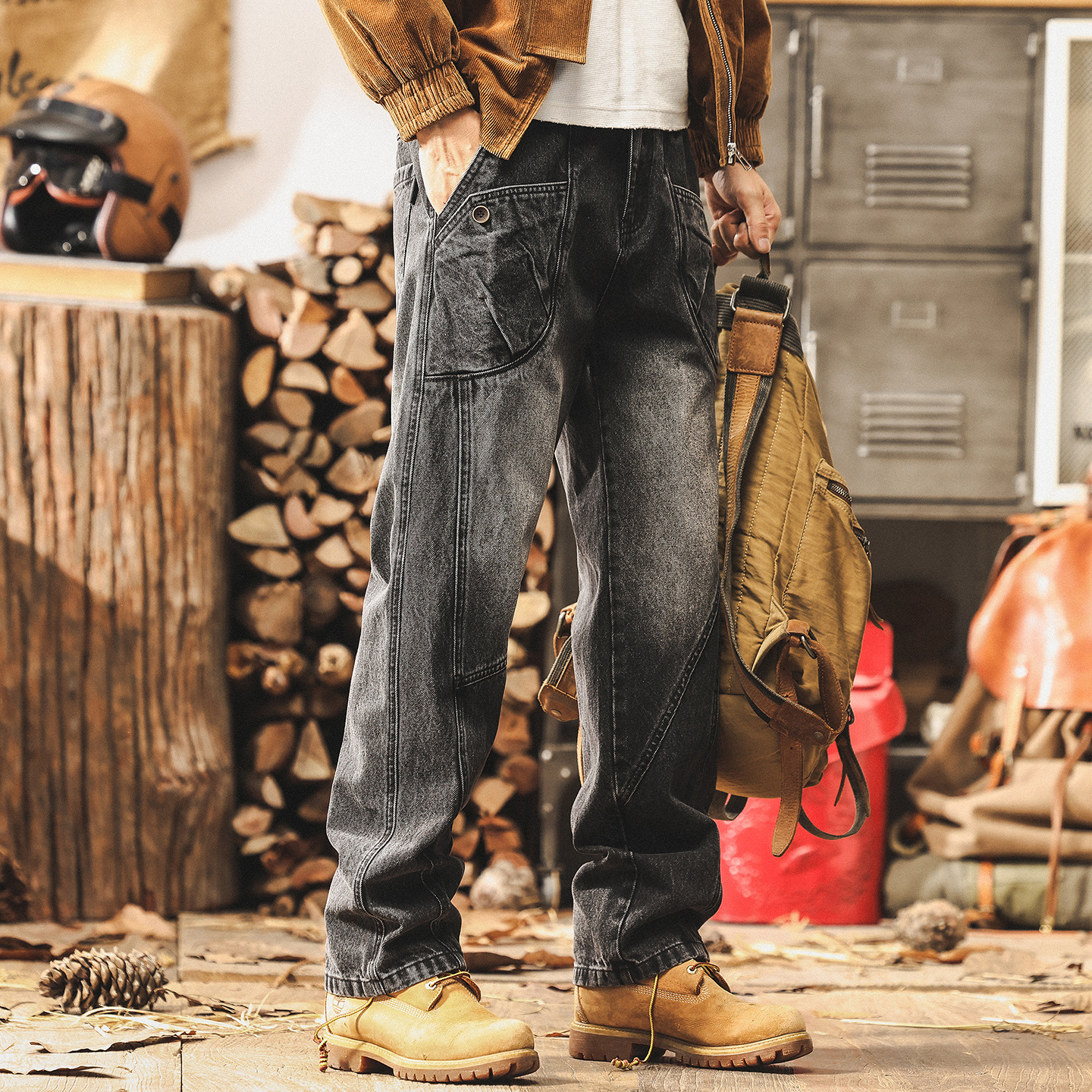 美式復古做舊水洗牛仔褲男秋季2025新款休閒褲子男寬鬆潮牌工裝褲