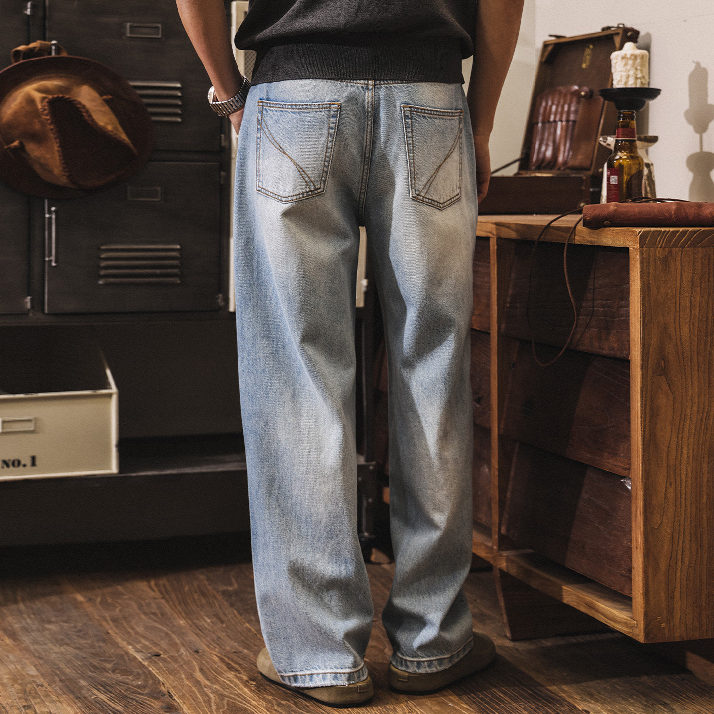 美式復古闊腿牛仔褲男春季2026新款潮牌水洗休閒褲寬鬆直筒長褲男