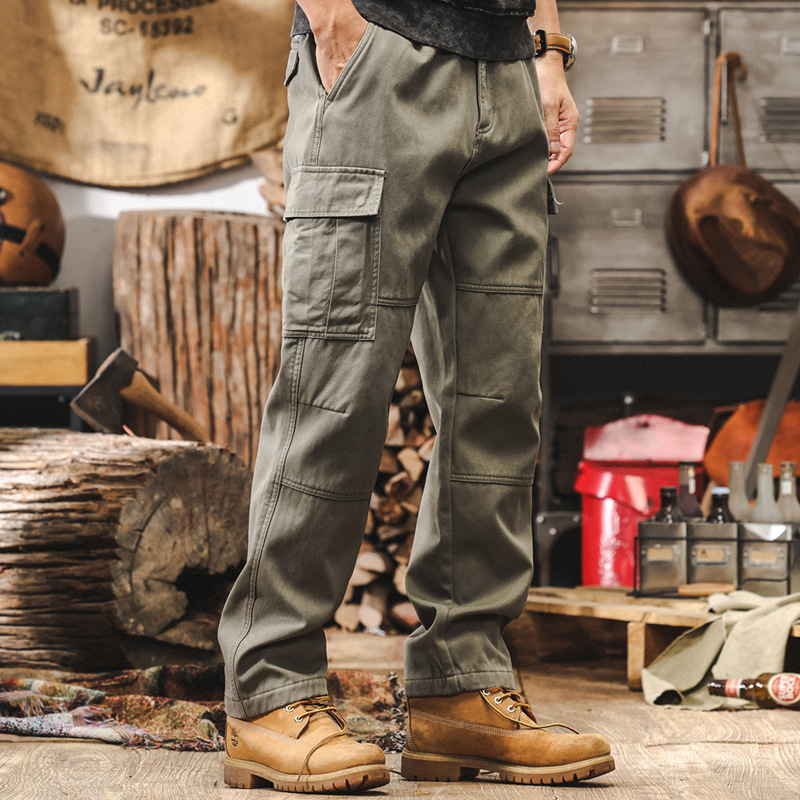 美式復古重磅工裝褲子男秋冬款潮牌寬鬆直筒戰術機能加絨休閒長褲