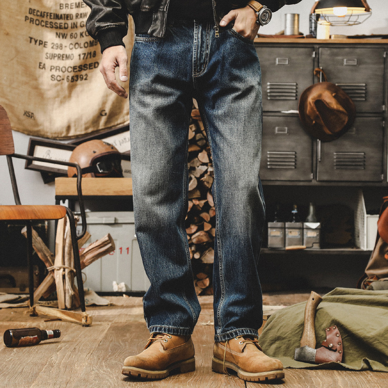 美式經典複古牛仔褲男款直筒秋季寬松潮牌納米水洗百搭休閑褲子男