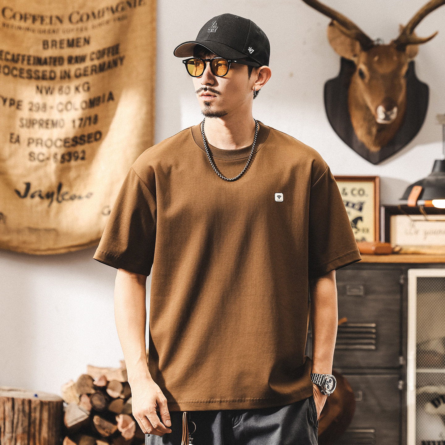 美式復古短袖男士t恤2025夏季新款男生衣服寬鬆大碼休閒半袖上衣T