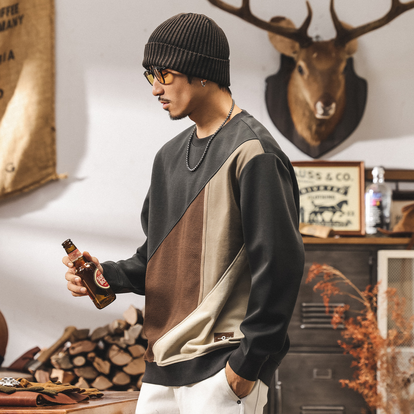 美式復古350g重磅衛衣男款春秋潮牌拼色寬鬆休閒新款男士秋季上衣