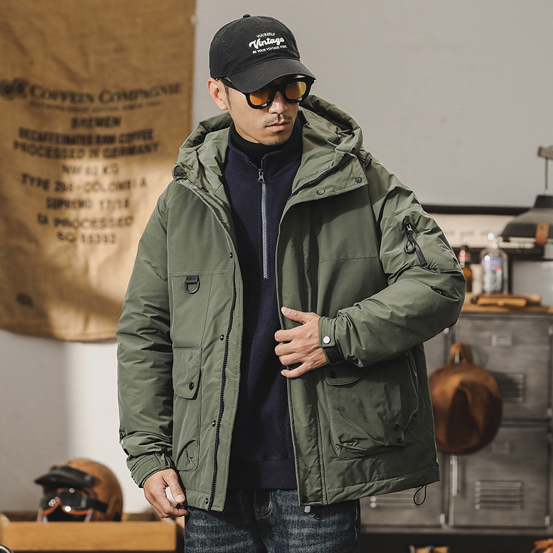 新國標90鴨絨羽絨服男冬季戶外機能工裝外套保暖加厚連帽衝鋒衣男