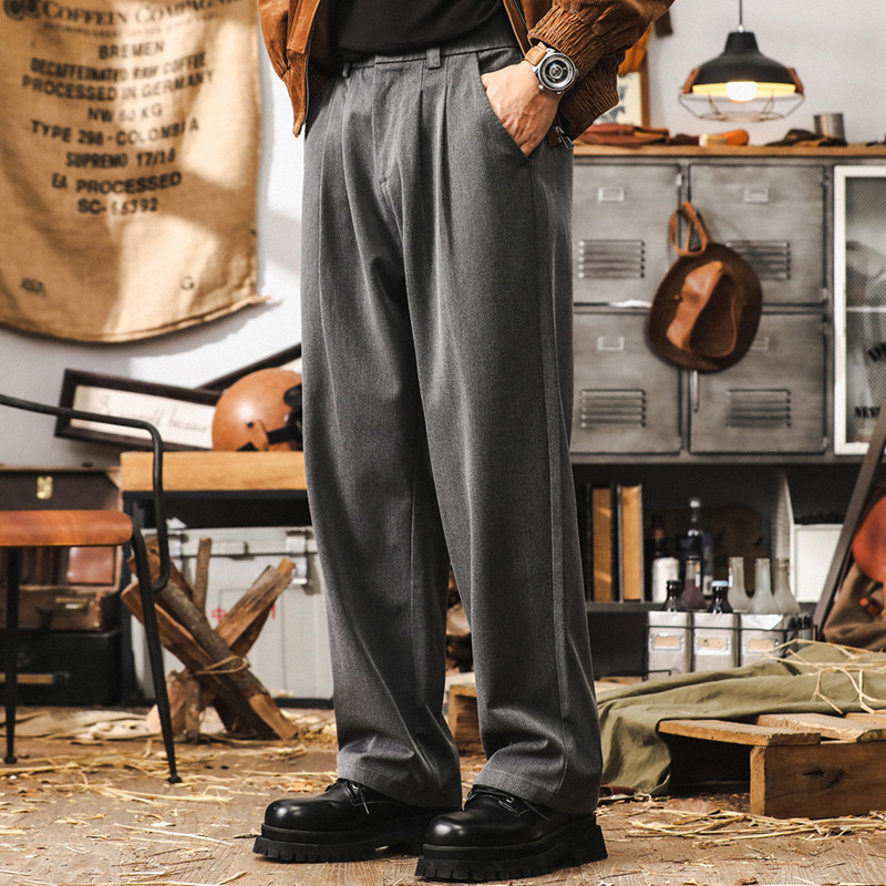 美式復古秋季褲子男寬鬆闊腿褲2024新款直筒西褲春秋款男士休閒褲