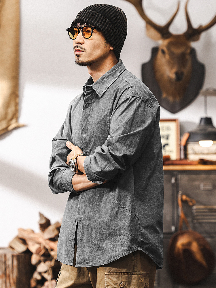 美式復古扎染水洗襯衫男長袖春季2025新款休閒潮流襯衣男外套