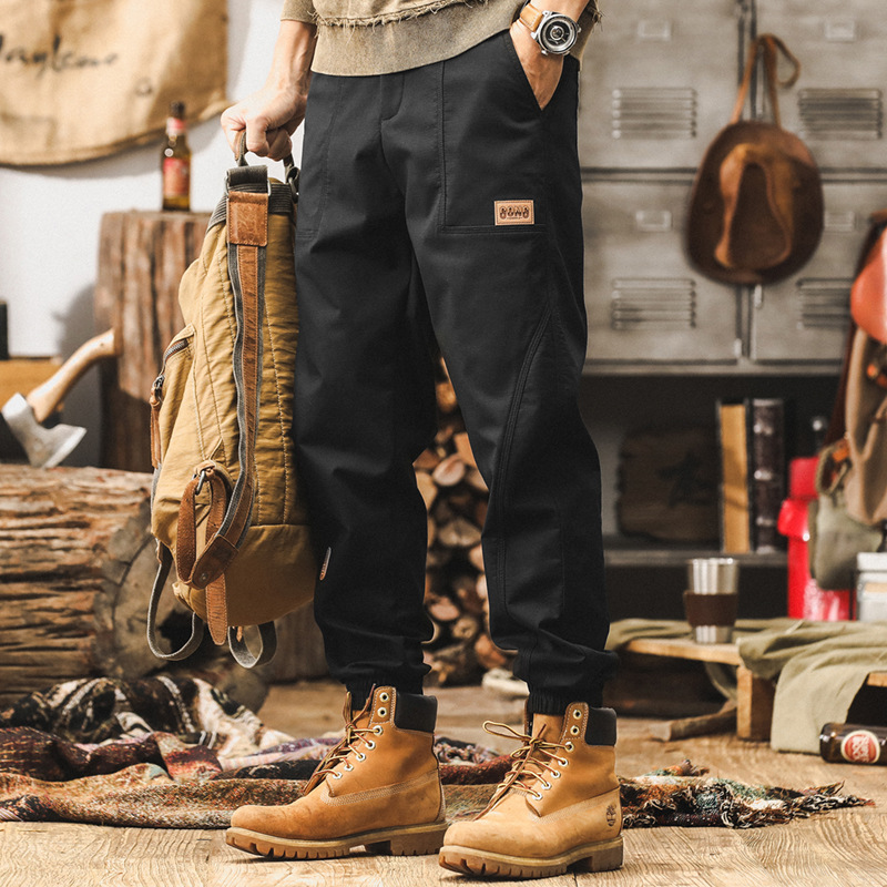 美式復古重磅工裝褲子男秋季2024新款潮牌寬鬆束腳褲男士休閒長褲