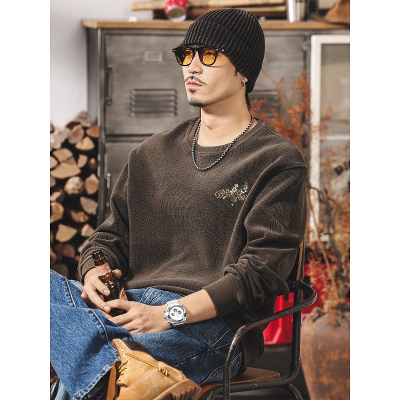 美式復古歐棉絨衛衣男春秋2025新款刺繡380g重磅絨感寬鬆秋季上衣