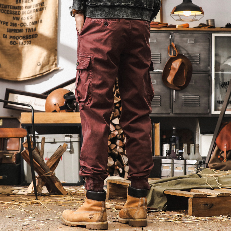 美式復古工裝褲子男秋季戶外機能戰術休閒褲男潮牌寬鬆男士束腳褲