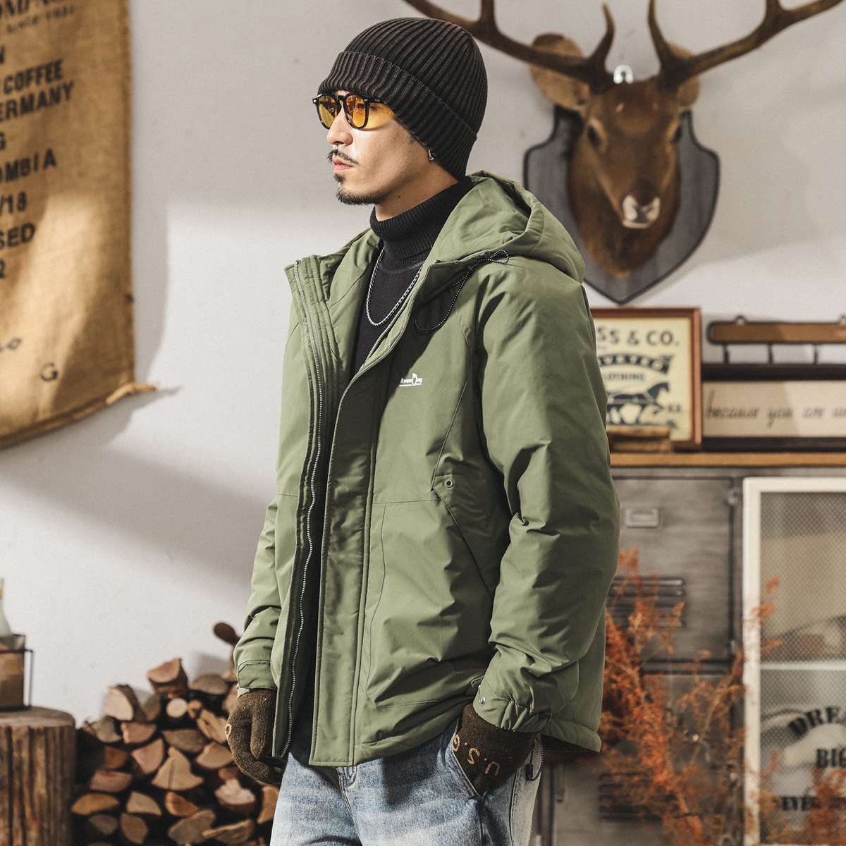 高充絨蓬鬆連帽工裝羽絨服男冬季戶外加厚90%白鴨絨保暖禦寒外套