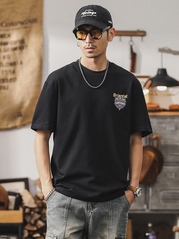 國潮中國風醒獅重磅T恤男夏季短袖男士2024新款潮牌男裝寬鬆上衣