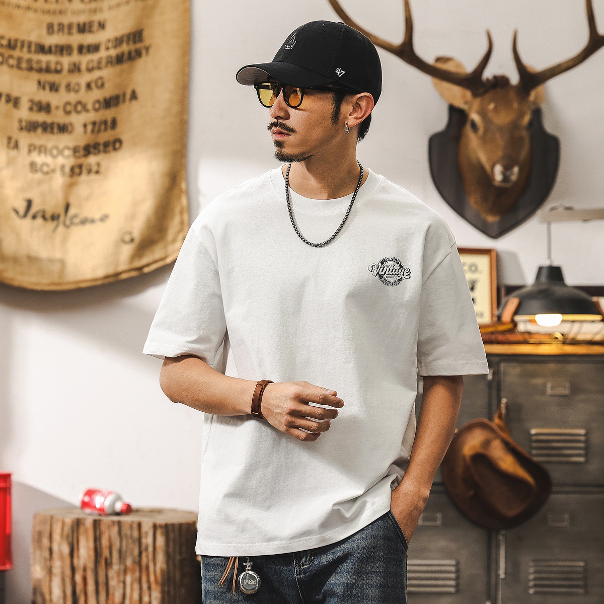 美式復古260g重磅T恤男夏季短袖男士上衣潮流寬鬆休閒半截袖衣服