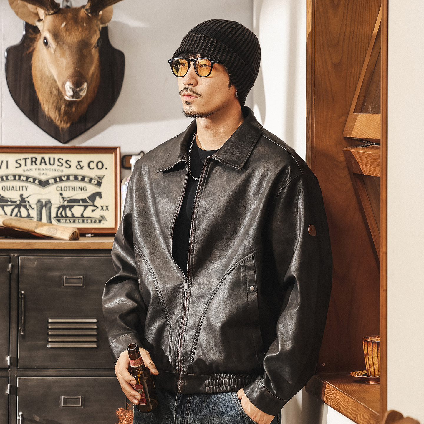 美式重磅復古軟皮衣外套男秋冬2025新款寬鬆潮牌痞帥機車皮夾克男