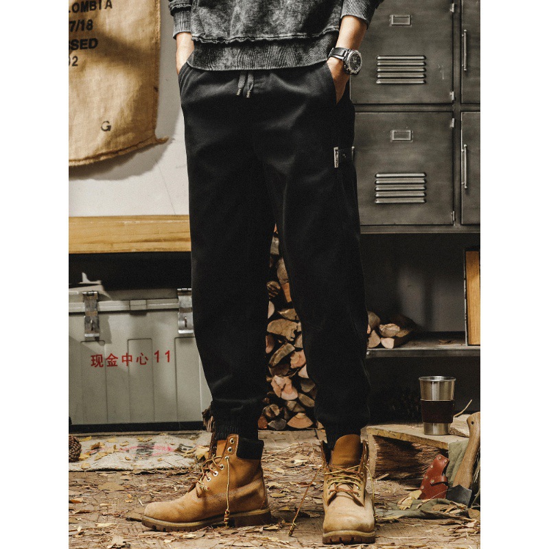 杰雷諾美式潮牌380g重磅雪花絨休閒褲男秋冬款寬鬆束腳工裝褲