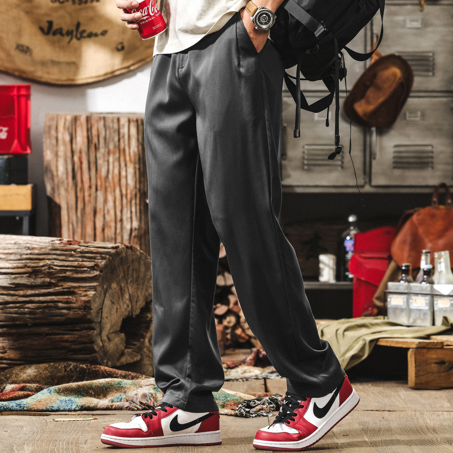 萊賽爾天絲垂感褲子男夏季薄款潮牌輕商務簡約長褲直筒男士休閒褲