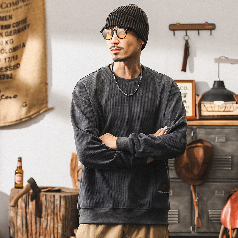 美式復古430g重磅衛衣男秋冬款寬鬆大碼2024新款潮牌刺繡針織衫男